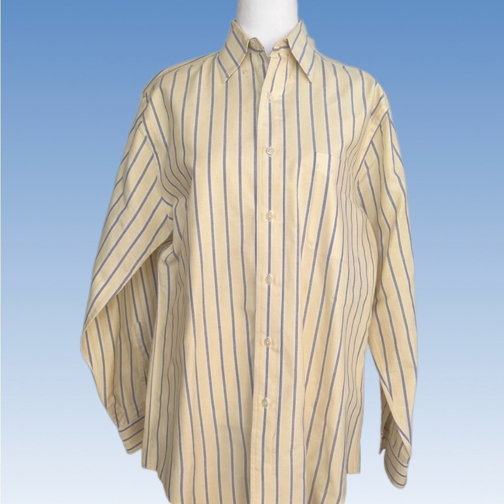 J. Crew Factory Men's Yellow and Blue Striped Shirt